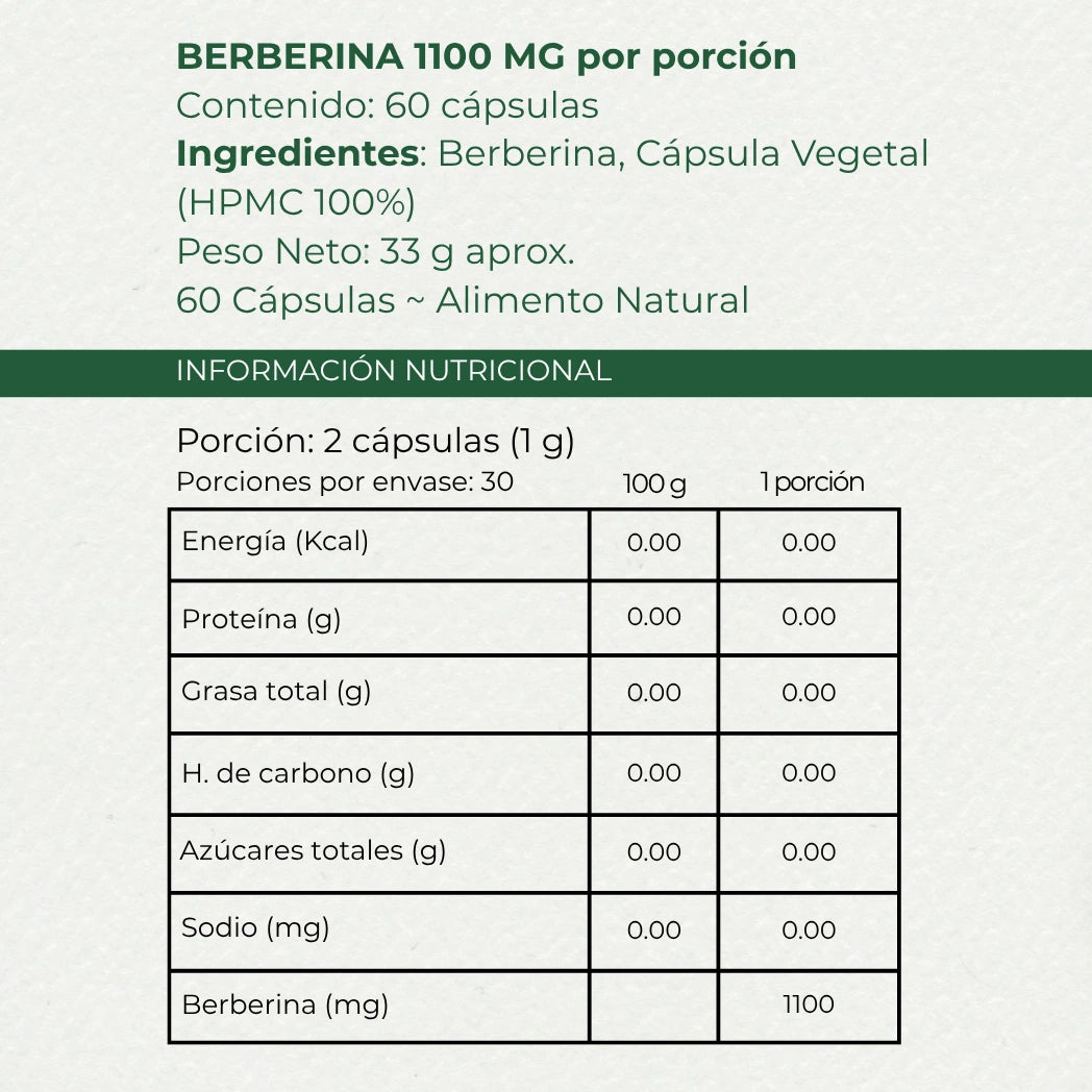 Información Nutricional Berberina