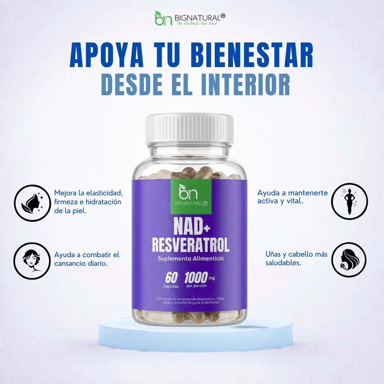 nad+ resveratrol big natural frasco transparente
