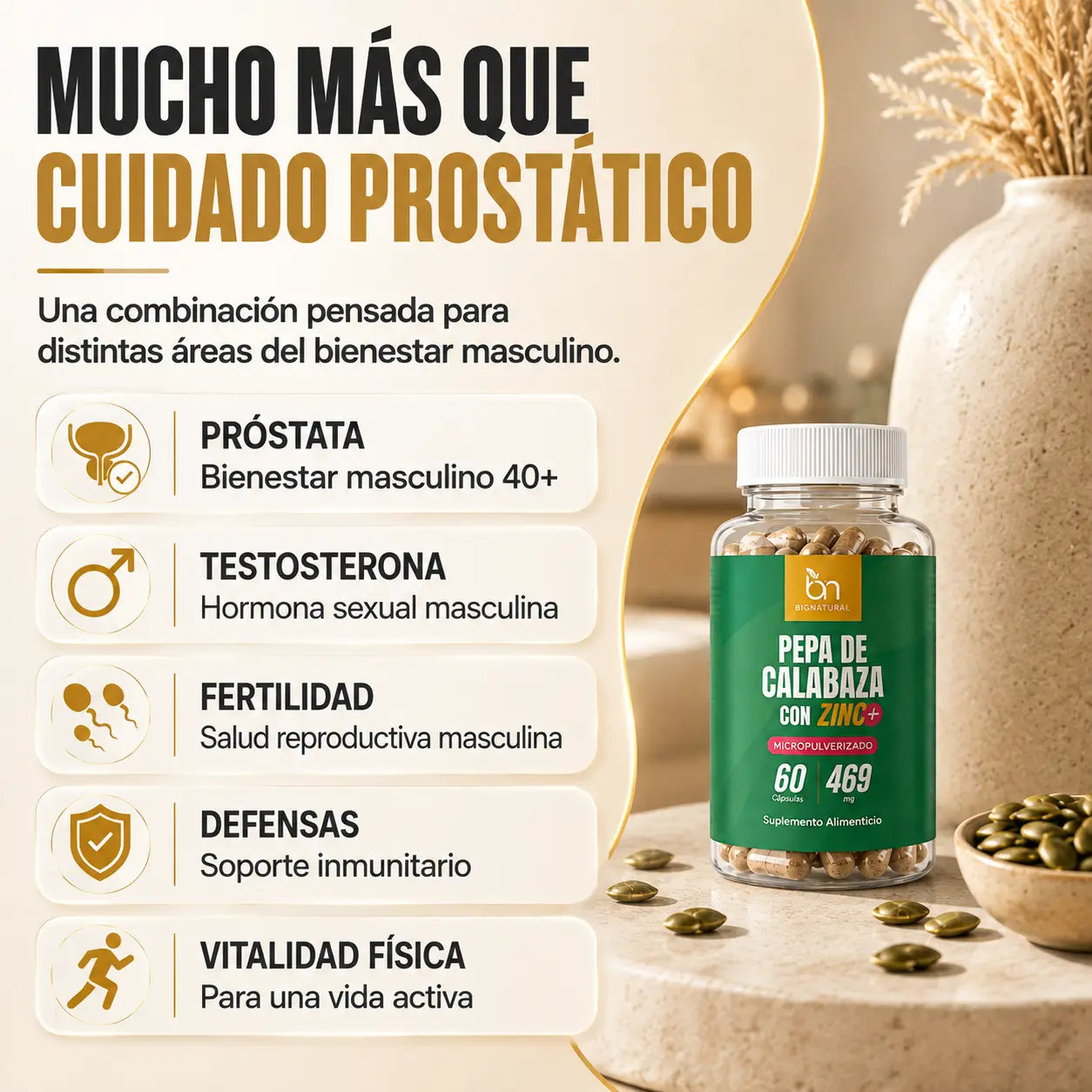 Pepa de Calabaza Micropulverizado + Zinc 60 cápsulas