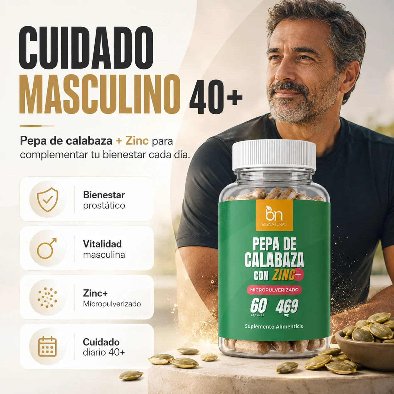 Pepa de Calabaza Micropulverizado + Zinc 60 cápsulas