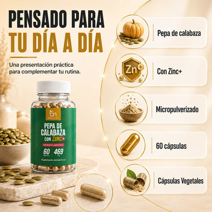 Pepa de Calabaza Micropulverizado + Zinc 60 cápsulas