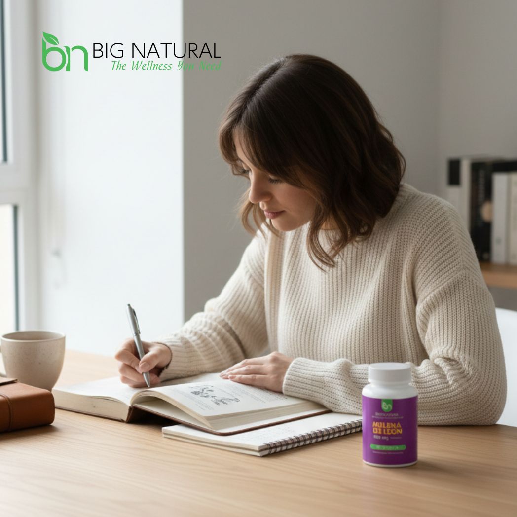 MUJER ESTUDIANDO CON MELENA DE LEON