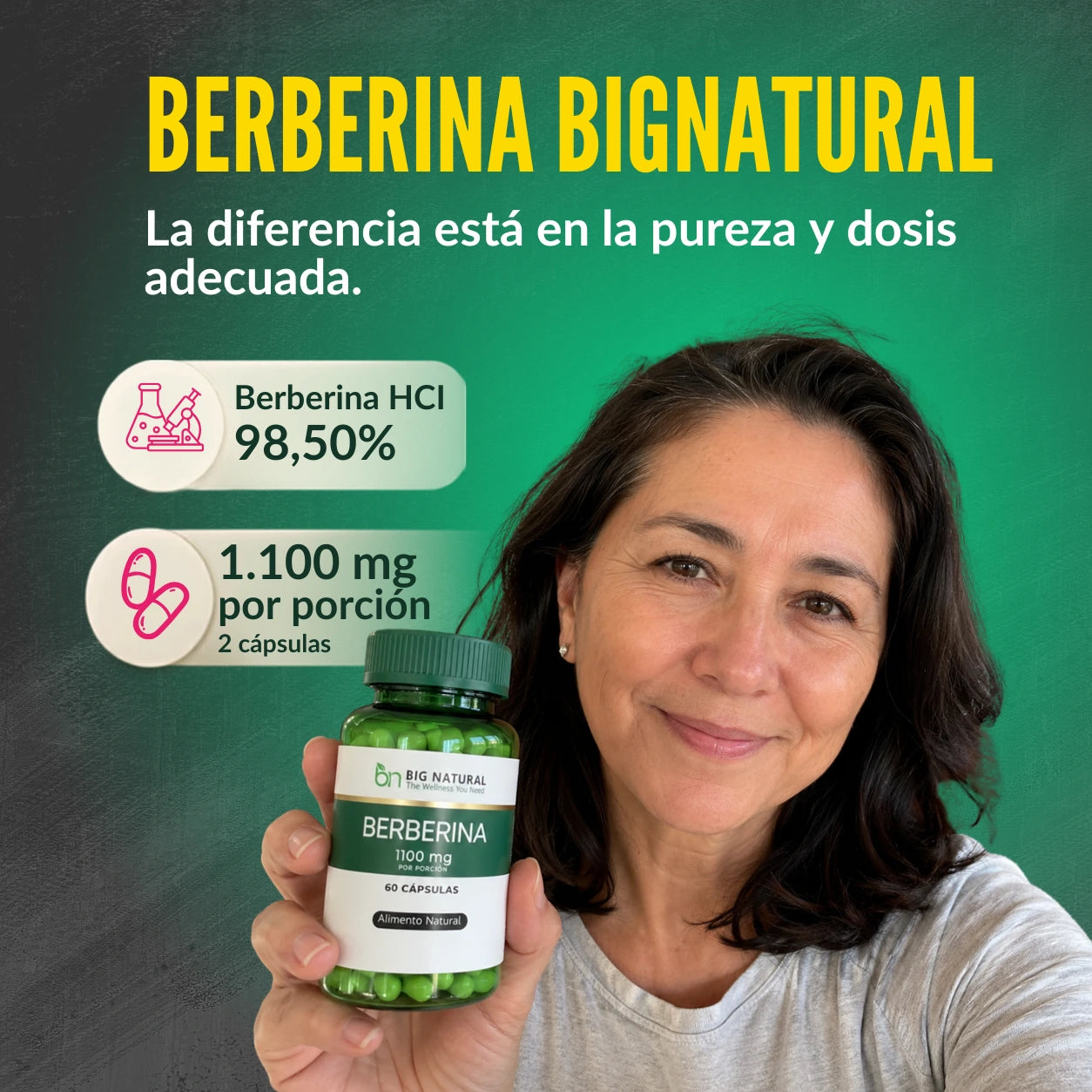 mujer con frasco berberina